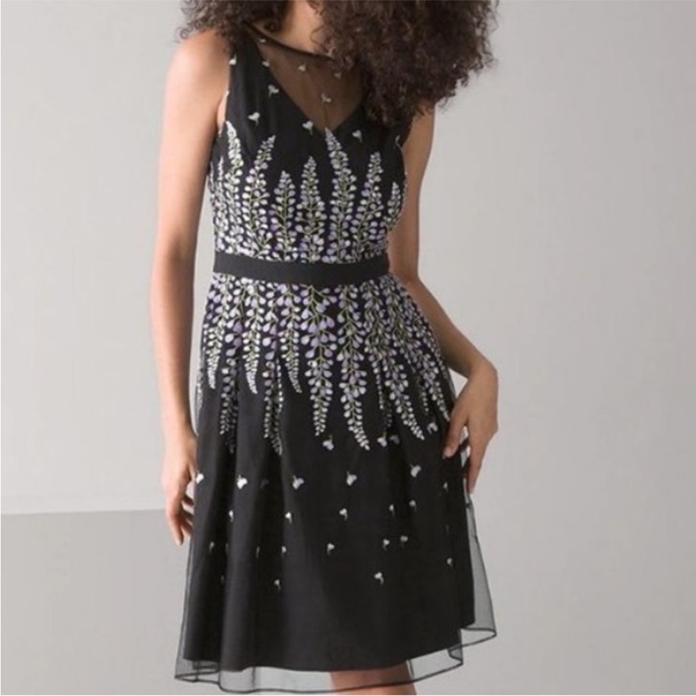 Like New White House Black Market Floral Embroidered Mesh Dress Black Size 14 - Picture 2 of 15